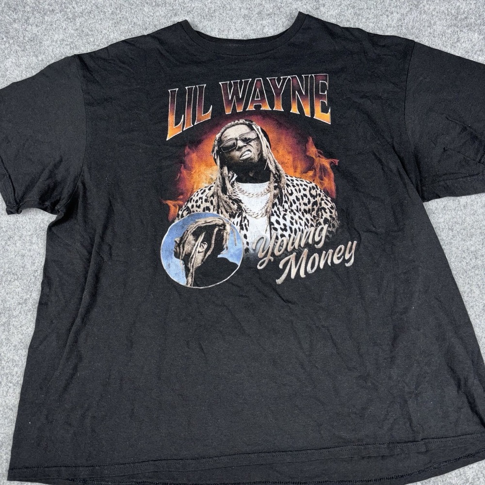 Lil‎ Wayne Shirt Mens 2XL Black Short Sleeve Graphic Tee Young Money Rap Hip Hop